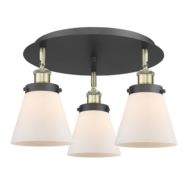 Plafonnier encastré 3 lumières Cone, Blanc mat, Laiton antique noir