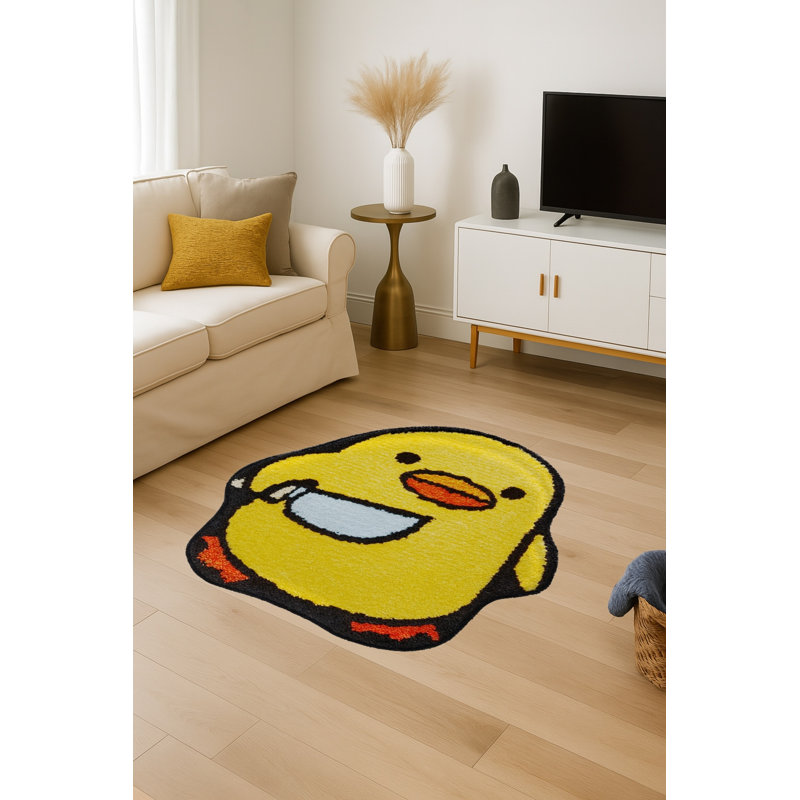 Tapis jaune tissé Mosso, 2 pi 6 po x 2 pi 6 po