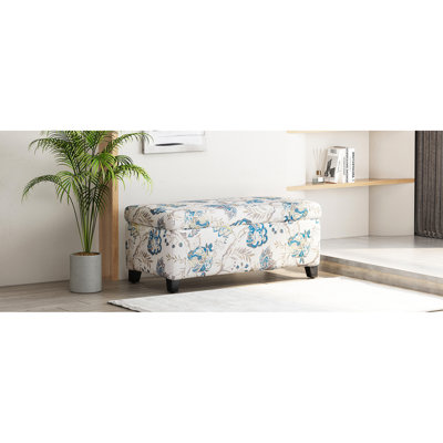 Blue Flower , Soft-Close Hinges, Great For Office, Footrest, Seat And Storage Pillows Elegant Of , Living Room, Extra Blankets