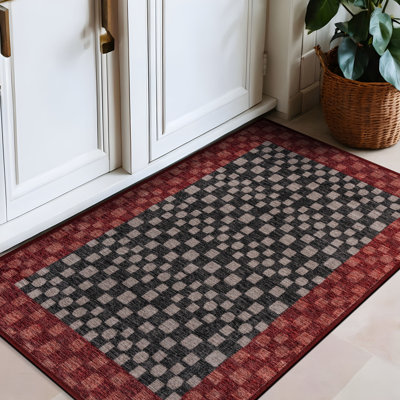 Tapis antidérapant en polyester gris ardoise lavable à la machine