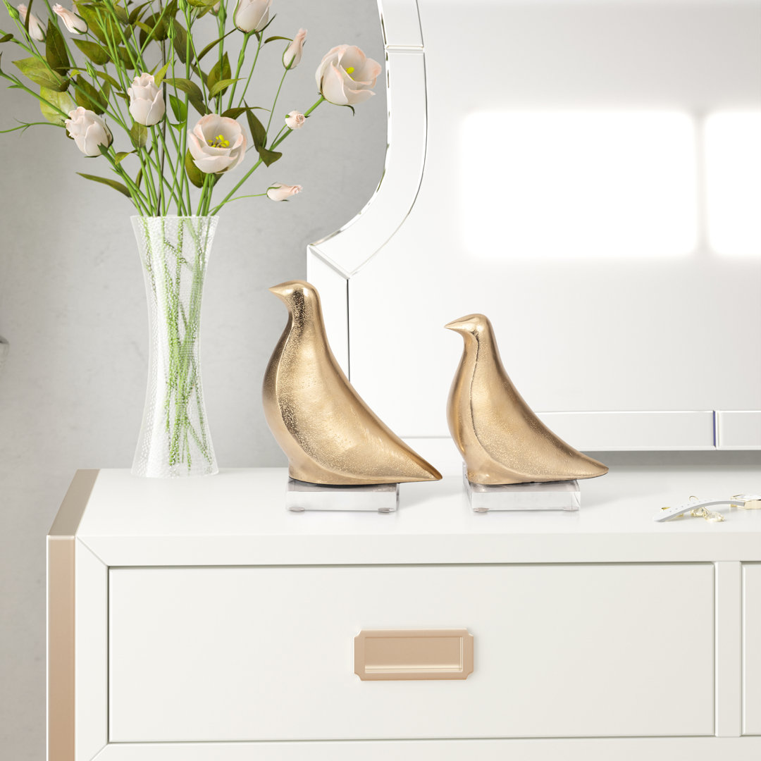 Gold Lissa Birds 7 and 8" Aluminum and Acrylic Sculptures, Home Decor Statement Pieces, Set of 2 Mercer41