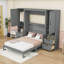 Grand lit escamotable en bois avec tiroirs et tablettes de rangement-747539303