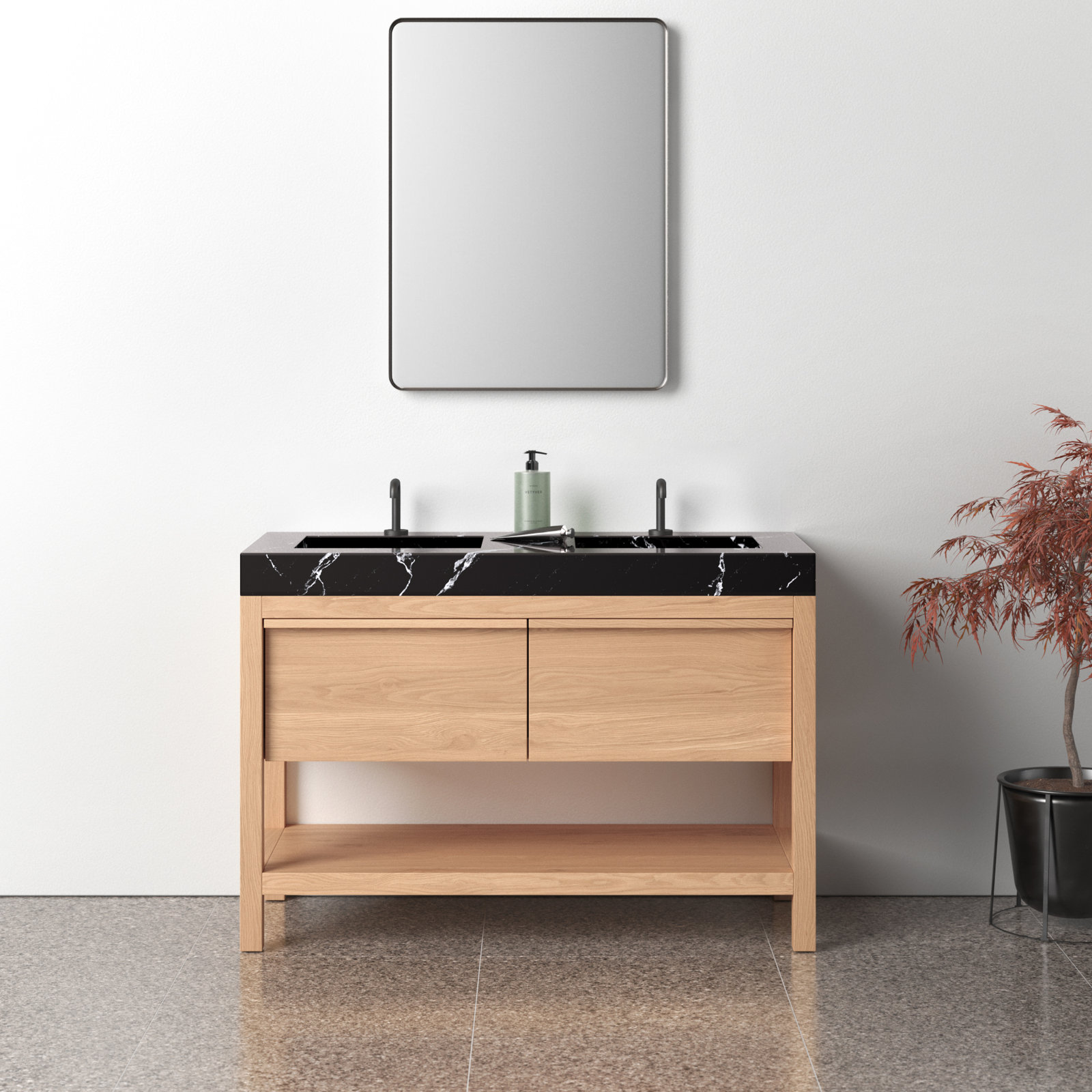 Ariane 48" Cedar Double Bathroom Vanity, Whitewash Oak
