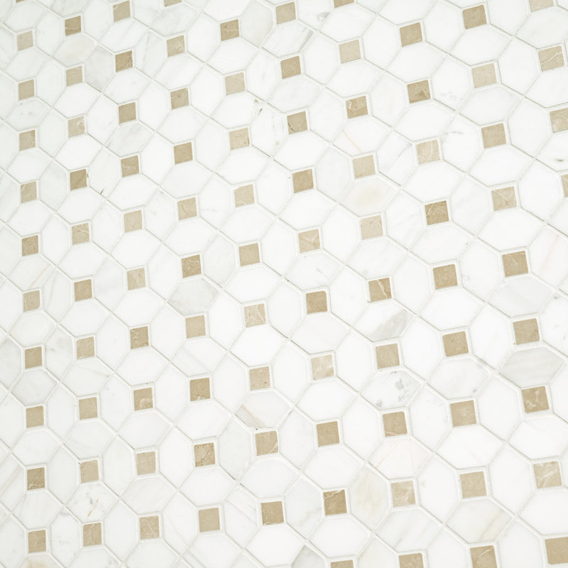 Geometric 13 in. x 13 in. Polished Marble Mosaic Floor and Wall Tile, Calabria Frost Gold