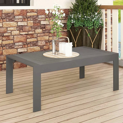 Table basse d'extérieur toutes saisons en aluminium, table basse moderne pour l'extérieur, table basse rectangulaire de patio - gris