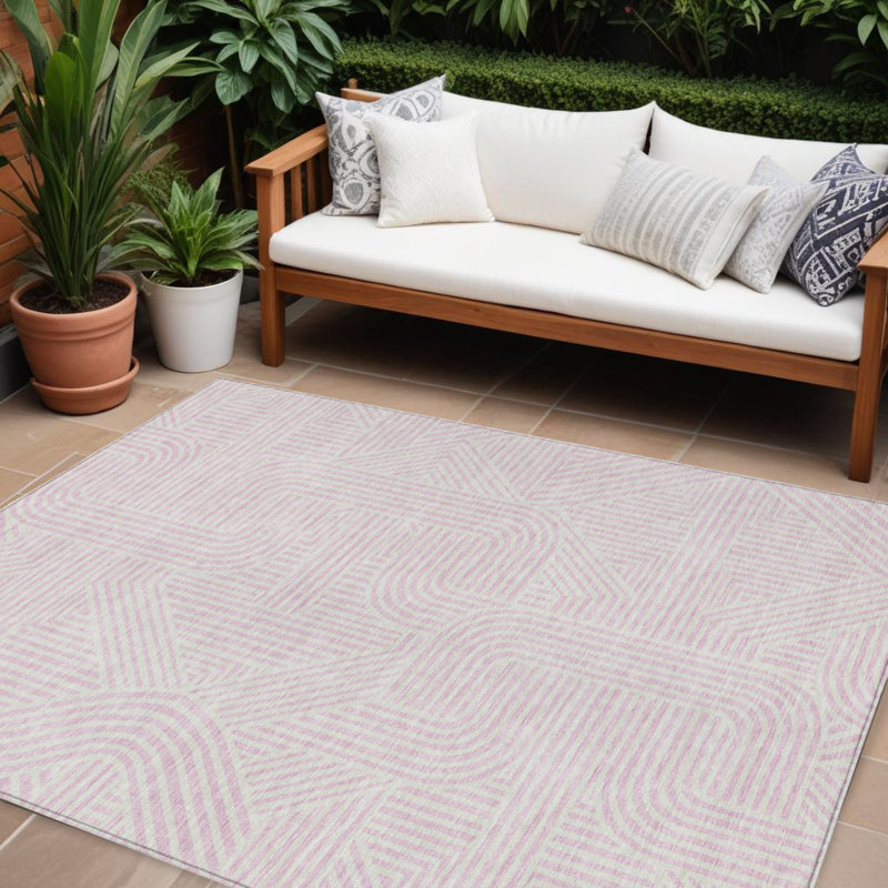 Tapis intérieur lavable abstrait 8 pi x 10 pi rose et ivoire