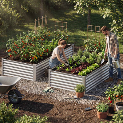 Silver Metal Outdoor Raised Garden Bed