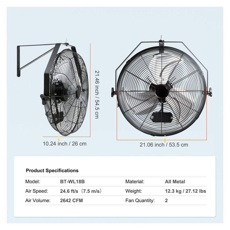 Ventilateur mural 18 pouces haute vitesse, ensemble de 2 - Ventilateur d'extérieur industriel avec chaîne à tirer