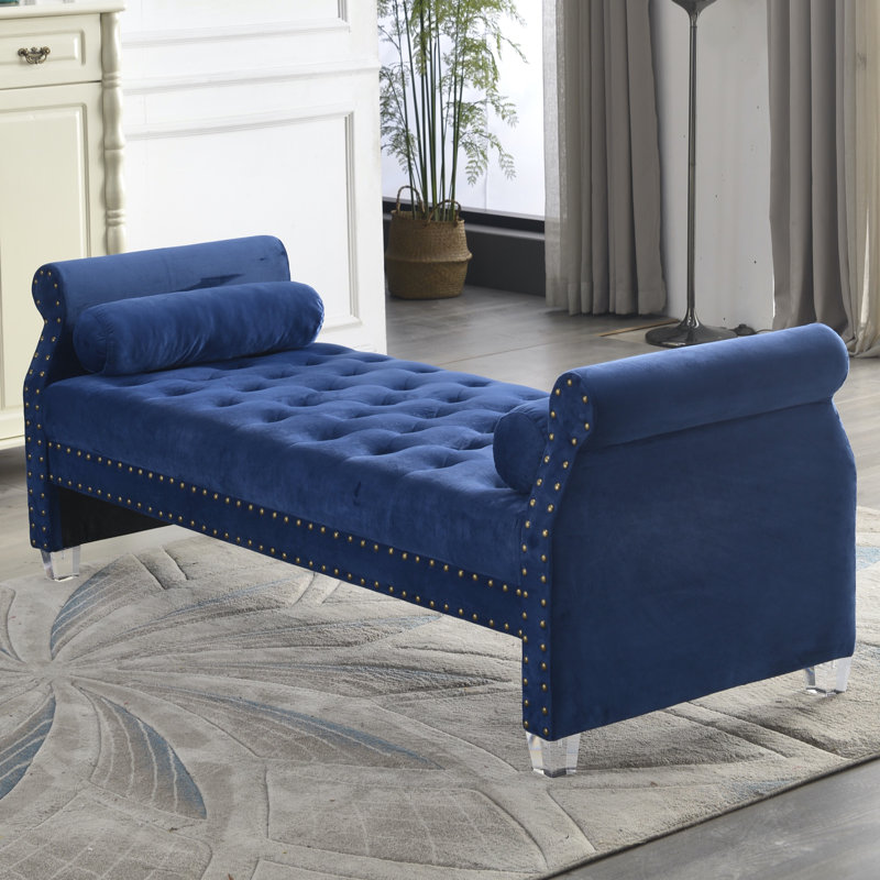 Fleeton Velvet Upholstered Bench, Blue