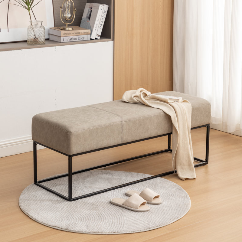 Banc rembourré en similicuir Mikhajlo, Bleu rétro