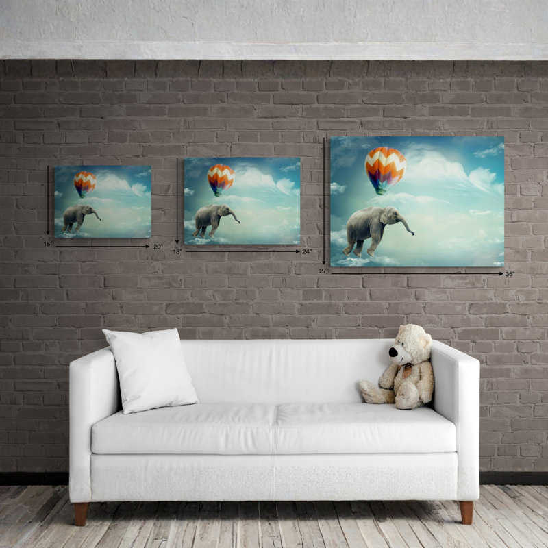 «Elephant Adventure», reproduction d'art sur toile tendue, H 27 po x l 36 po