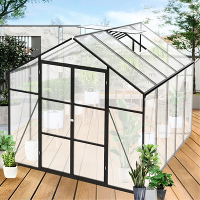 Serre extérieure de 8 x 10 pi pour toutes les saisons - fabrication en aluminium, panneaux en polycarbonate, accès, protection, spacieux, facile à assembler, solution de drainage fonctionnelle