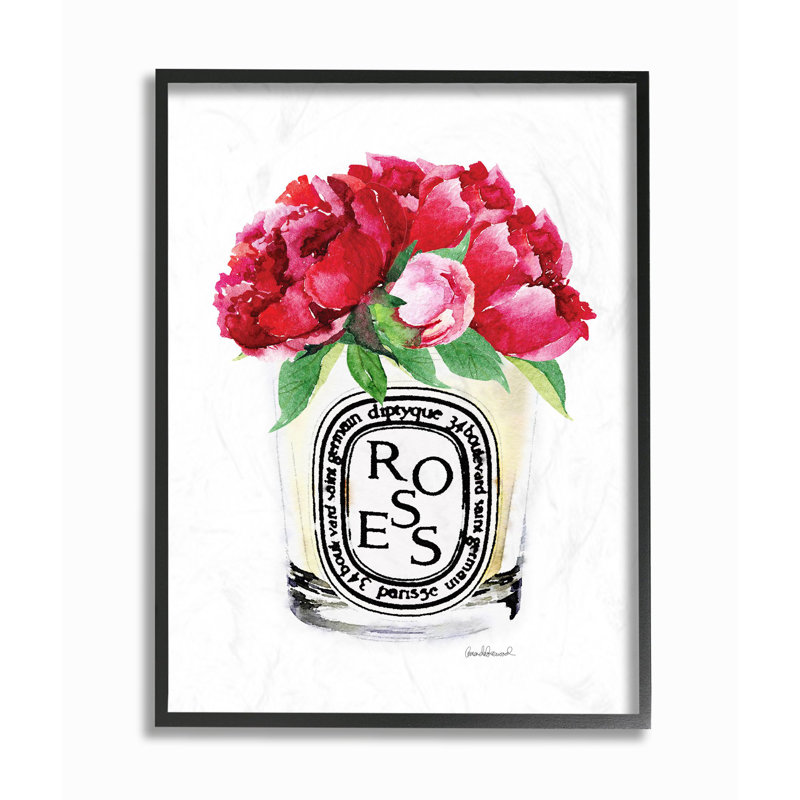« mode stylisé rose fleur », art textuel, H 30 po x l 24 po, Giclée encadrée noir minuit