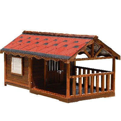 Pine Dog House & Playpen Carbonized Pine Wood, Weatherproof Design