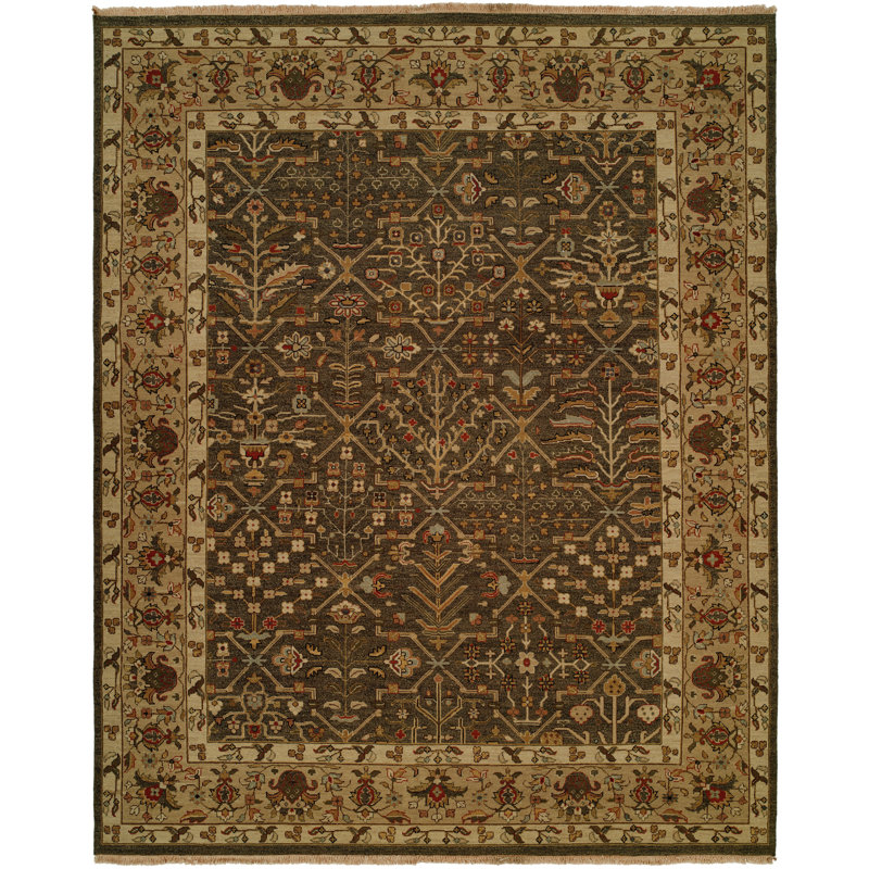 Reberta Floral Hand-Knotted Wool Area Rug in Brown, Round 10'