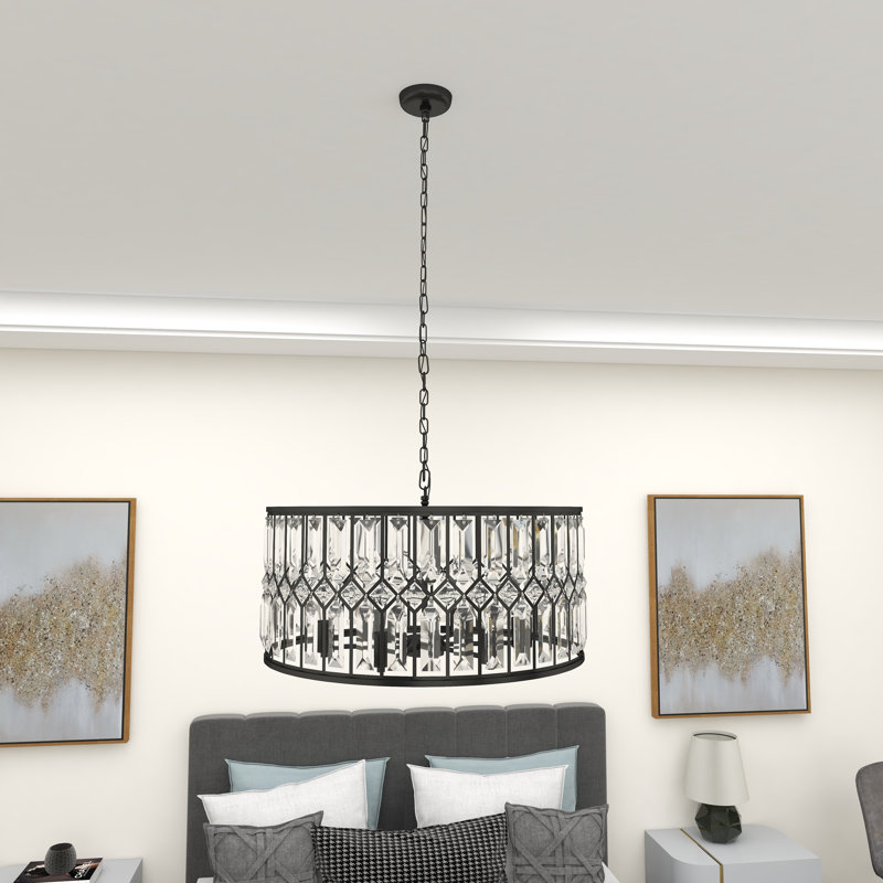 Kimes Metal Crystal Embellished 6 Light Black Chandelier with Link Chain