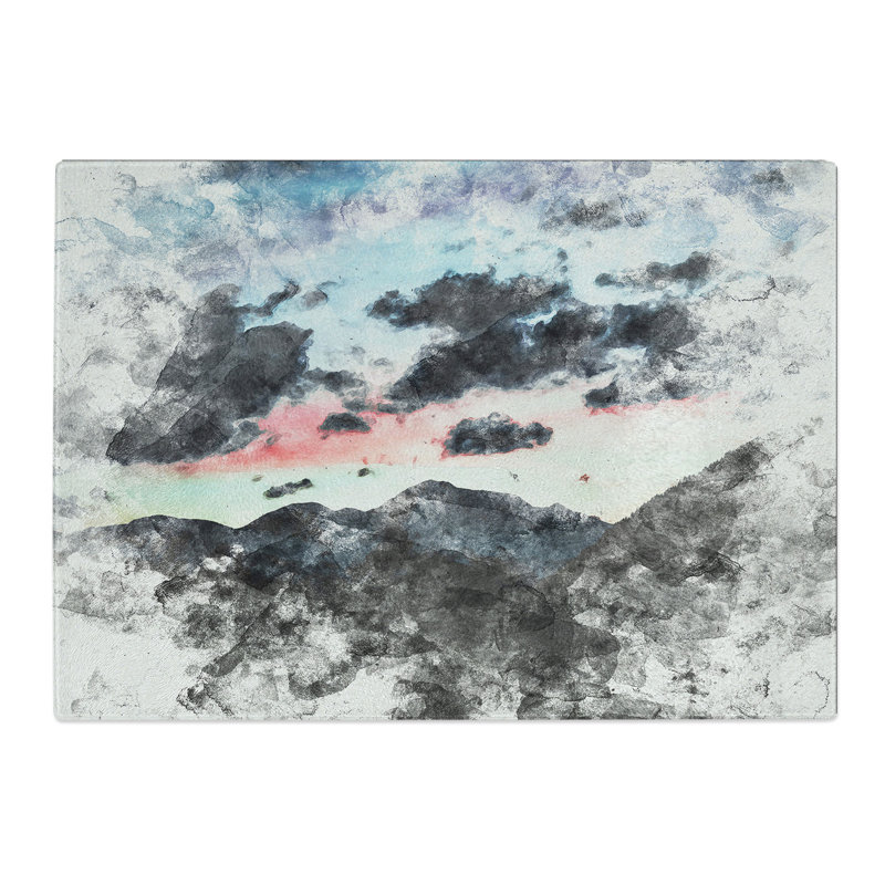 Tempered Glass Mountain Below the Clouds Chopping Board, 20 cm x 28.5 cm