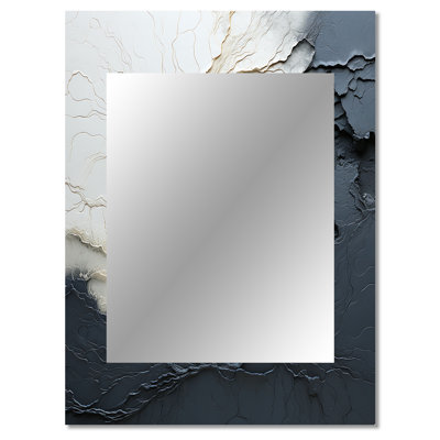 Minimalism Black And White Paint Wave III - Coastal Large Wall Mirror, Cream Decorative Mirror, Printed Metal Art
