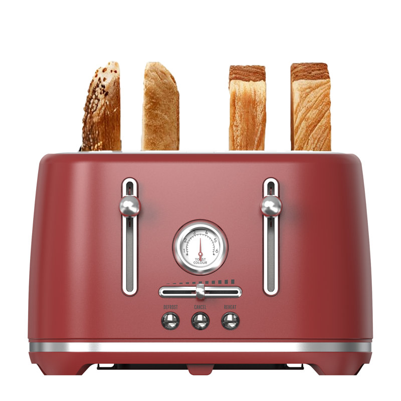 Grille-pain 4 tranches, fentes très larges, grille-pain rétro en acier inoxydable Longdeem, 6 options de brunissage, fonction d'arrêt automatique et de fonction congelée, pain de fruits grillé, bagel et gaufre