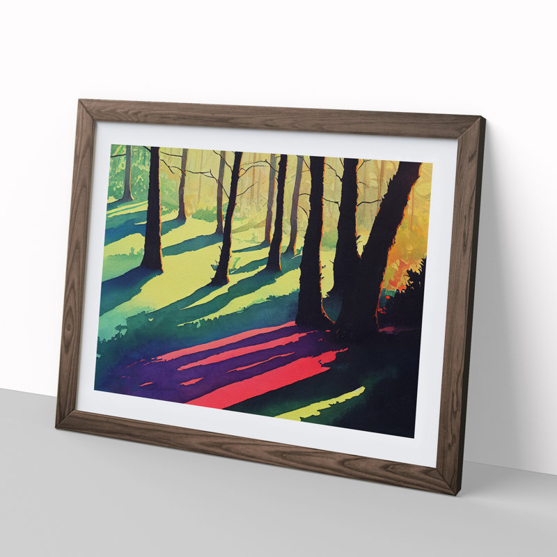 Summer Forest Colours - Single Picture Frame Painting, 46cm H x 64cm W x 2cm D, Walnut Framed