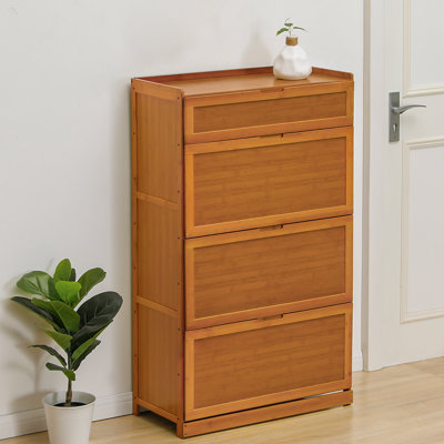 Étagère à chaussures à 7 niveaux et 28 paires avec porte, étagère à chaussures en bambou pour le couloir