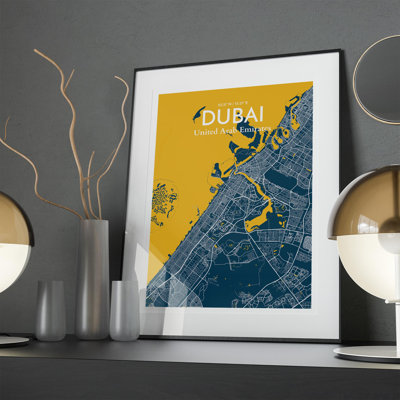 Dubai City Map In Amuse - No Frame Print