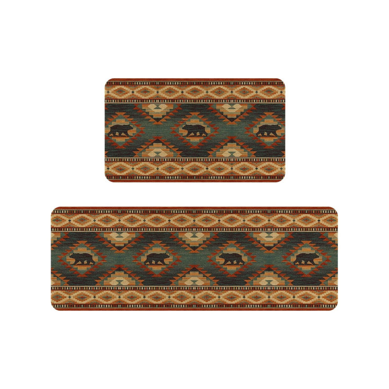 Tapis de cuisine aztèque Brown Bear, 2 pièces, tapis de décoration rustique pour la cuisine et la cabane