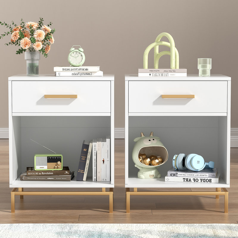 1-drawer Nightstand With Open Storage Side Table (set Of 2)