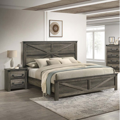 Rustic Gray 3Pc Set Eastern King Size Bed 2X Nightstands