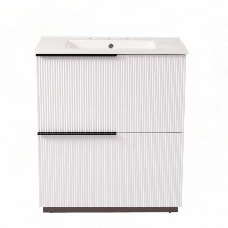 Meuble-lavabo 30 po avec lavabo en céramique et tiroirs pleine extension, Blanc