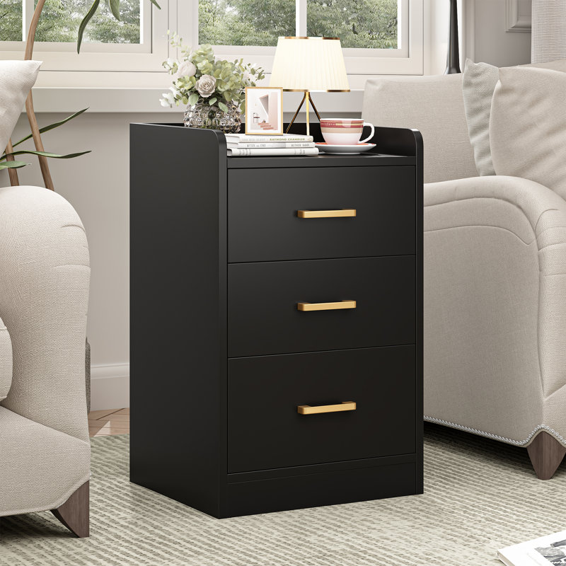 Bettylee 3-Drawer Nightstand with Charging Station, Black, Set of 2