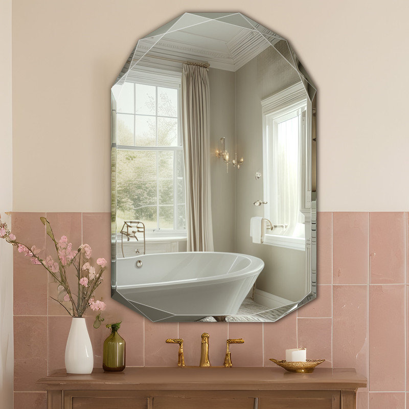 Frameless Clear Glass Wall Mirror, 28" x 20"