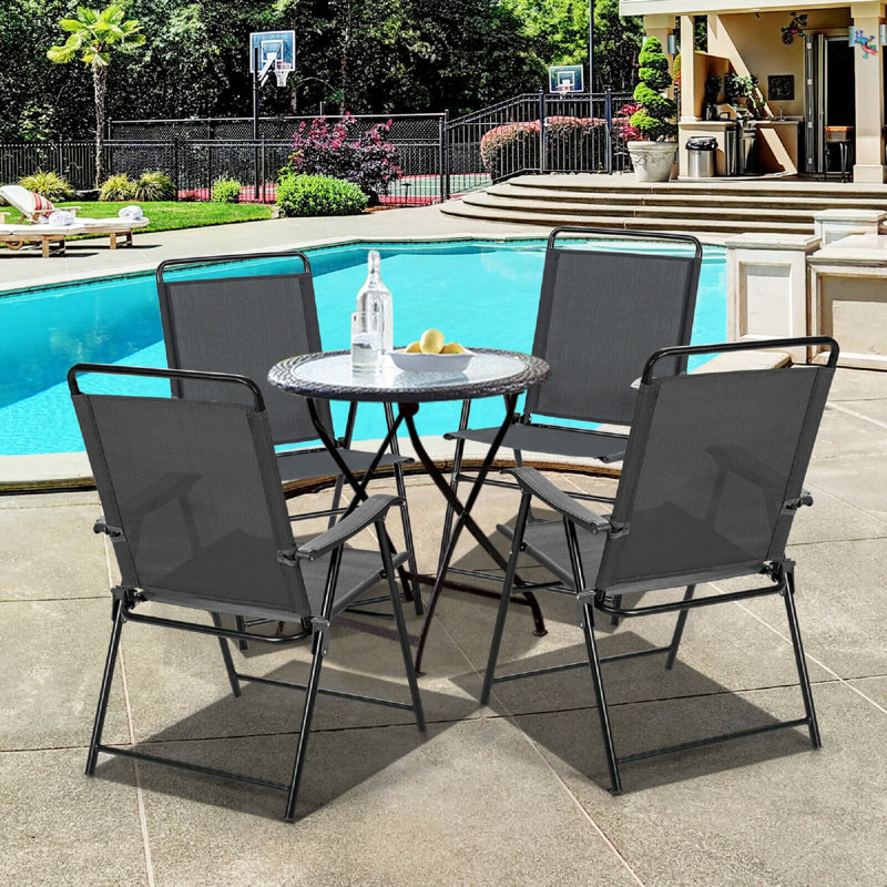 4Pcs Chaise de jardin pliante pour l'extérieur avec accoudoirs