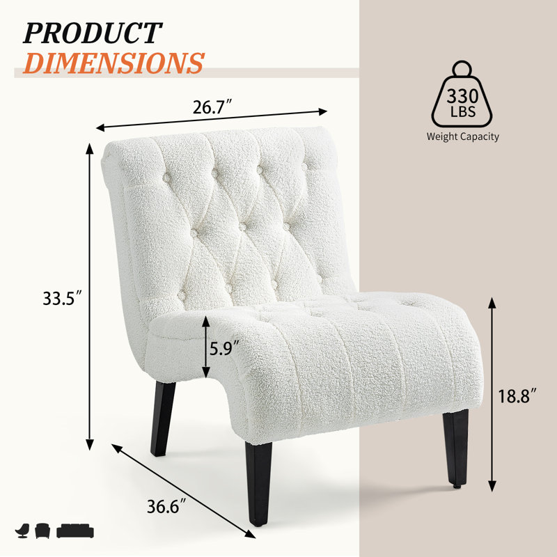  27" Wide Boucle Upholstered Lounge Chair, Beige Velvet, 1