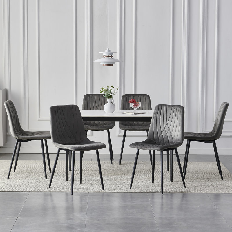 49cm H Tufted Velvet Upholstered Side Chair in Grey, 6
