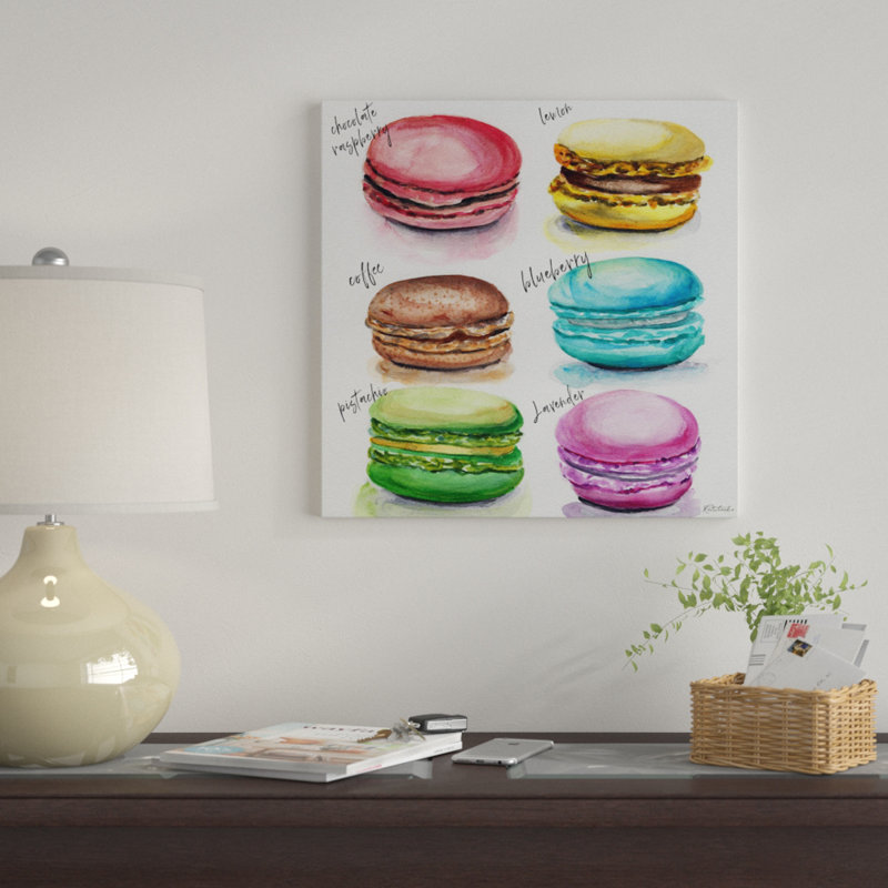« six macaron parfums » par jennifer redstreake, impression sur toile tendue, H 48 po x l 48 po x P 1,5 po, Toile tendue