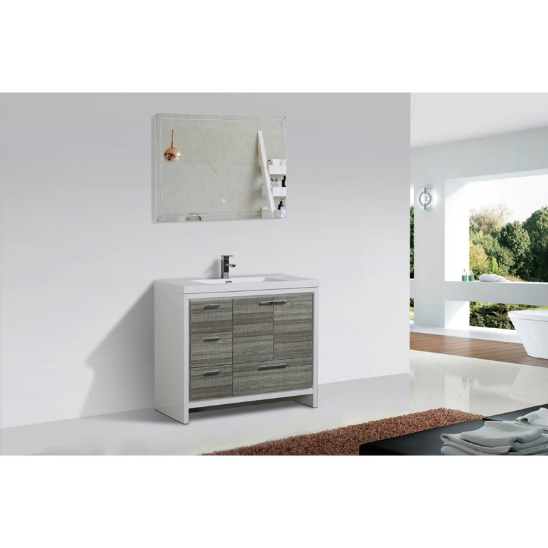 Meuble-lavabo simple 42 po Curly, Gris cendre très lustré