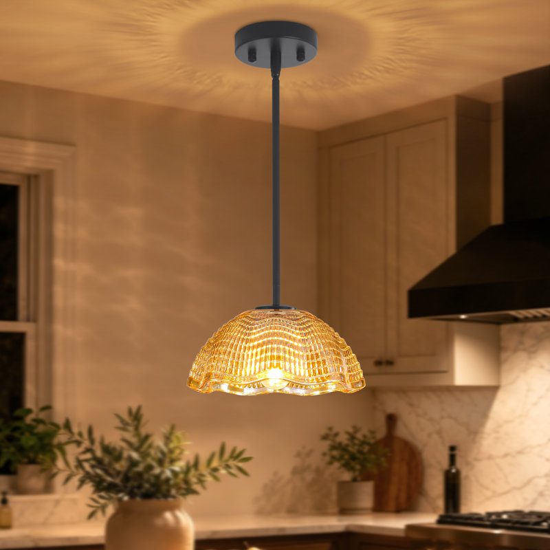 Luminaires suspendus à 1 lumière pour comptoir de cuisine, abat-jour en verre texturé l 9,84 po, luminaire suspendu réglable avec auvent pivotant pour îlot de cuisine, salle à manger, chambre à coucher