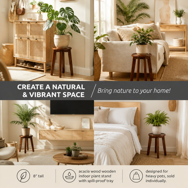 Indoor Plant Stand with Spill-proof Tray Stable Flower Holder for Heavy Pots Gardening Display Decor