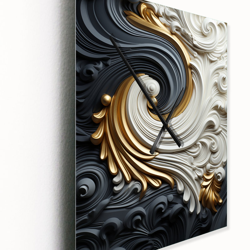 Horloge murale spirale liquide or et noir, Petit