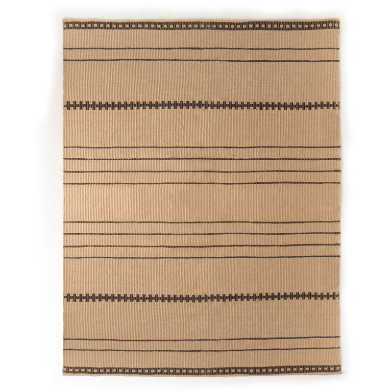 Rectangle Jaquelynn Striped Hand Loomed Recycled P.E.T. Area Rug in Valley Sand, Rectangle 8' x 10'