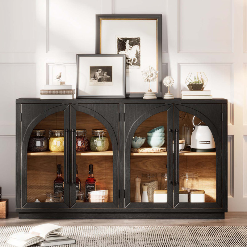 Armoire de rangement 60 po à 4 portes avec tablettes réglables, Noir