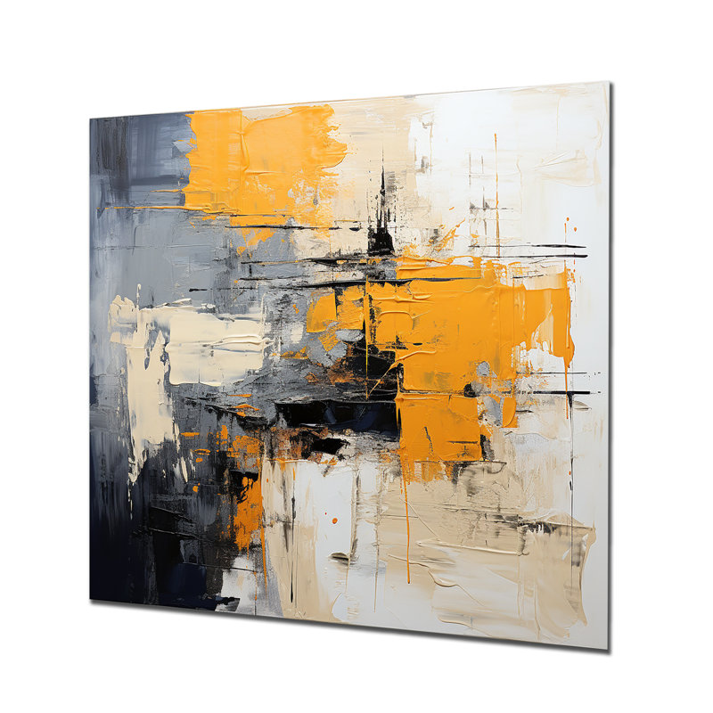 Grey And Yellow Paint Elegance I - Abstract Collages Metal Wall Art, 16" H x 16" W