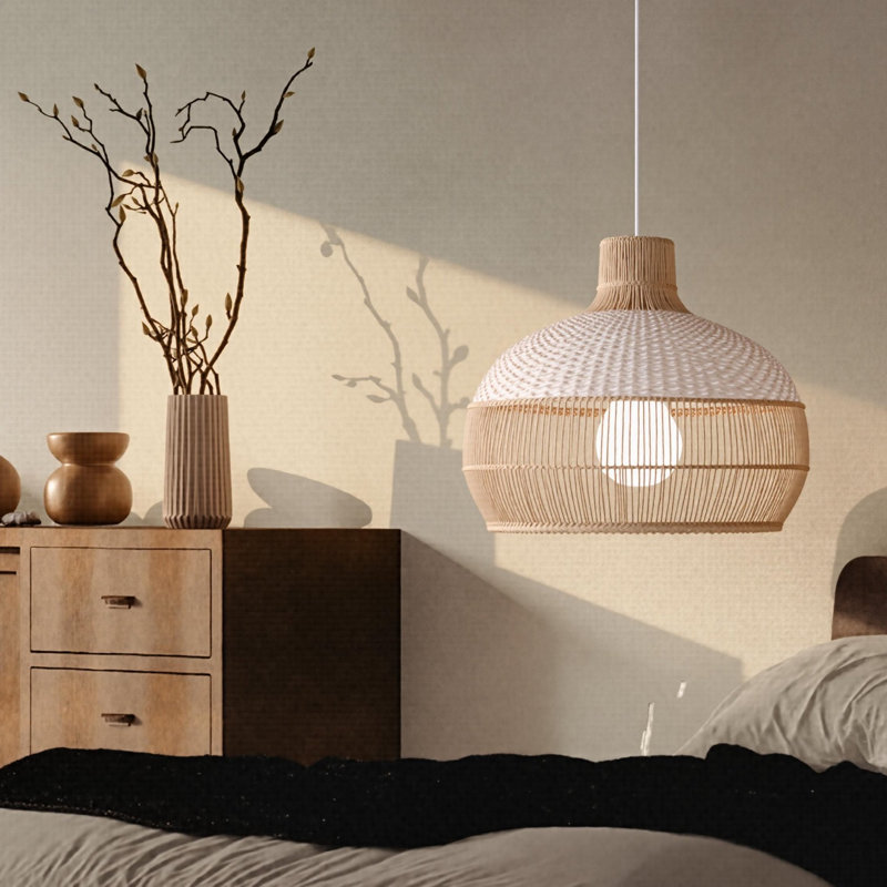 Ajshe 1 - Light Rattan Teardrop Pendant, 70" H x 19.68" W x 19.68" D