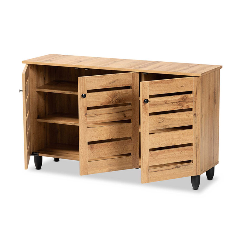 Gisela Oak Brown Wood 3-Door Shoe Storage Cabinet