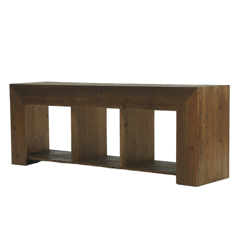 Console en bois massif de 63 pouces, table d'entrée basse avec tablettes de rangement