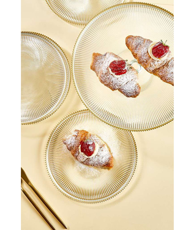 Ensemble d'assiettes à dessert 7 pièces Elegant, 100% verre | 6 assiettes: 8,3 po x 8,3 po, support: 11 po | Conception transparente, parfaite pour les occasions spéciales et les fêtes | Ne va pas au lave-vaisselle ni au micro-ondes, élégant et durable