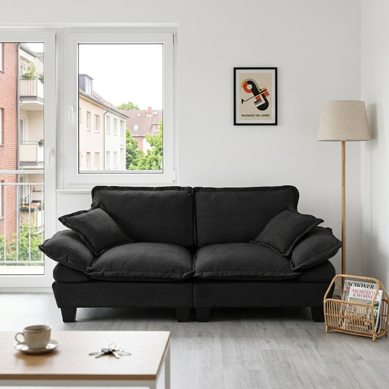Sailboat-Inspired Chenille Sofa, Modular 2-Seater With Curved Armrests For Compact Living