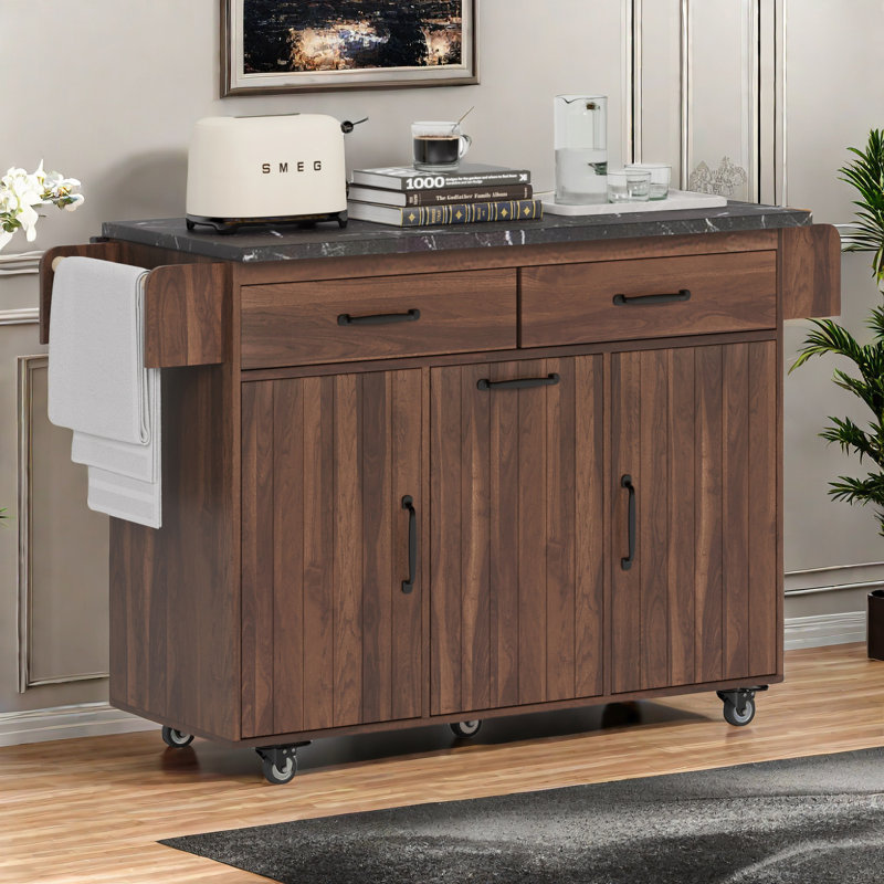 43"W Kitchen Island with Trash Can Compartment and Drop Leaf, Brown