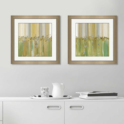 « matinée rosée i », ensemble de 2 reproductions de peintures à l’acrylique encadrées